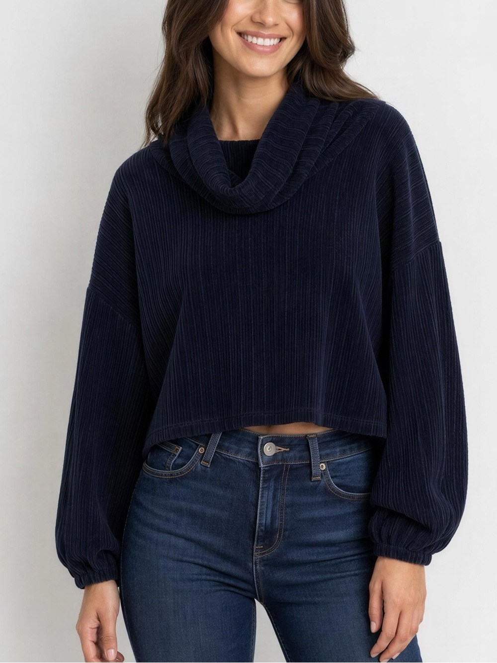 Cozy Ribbed Cowl Neck Sweater - Black